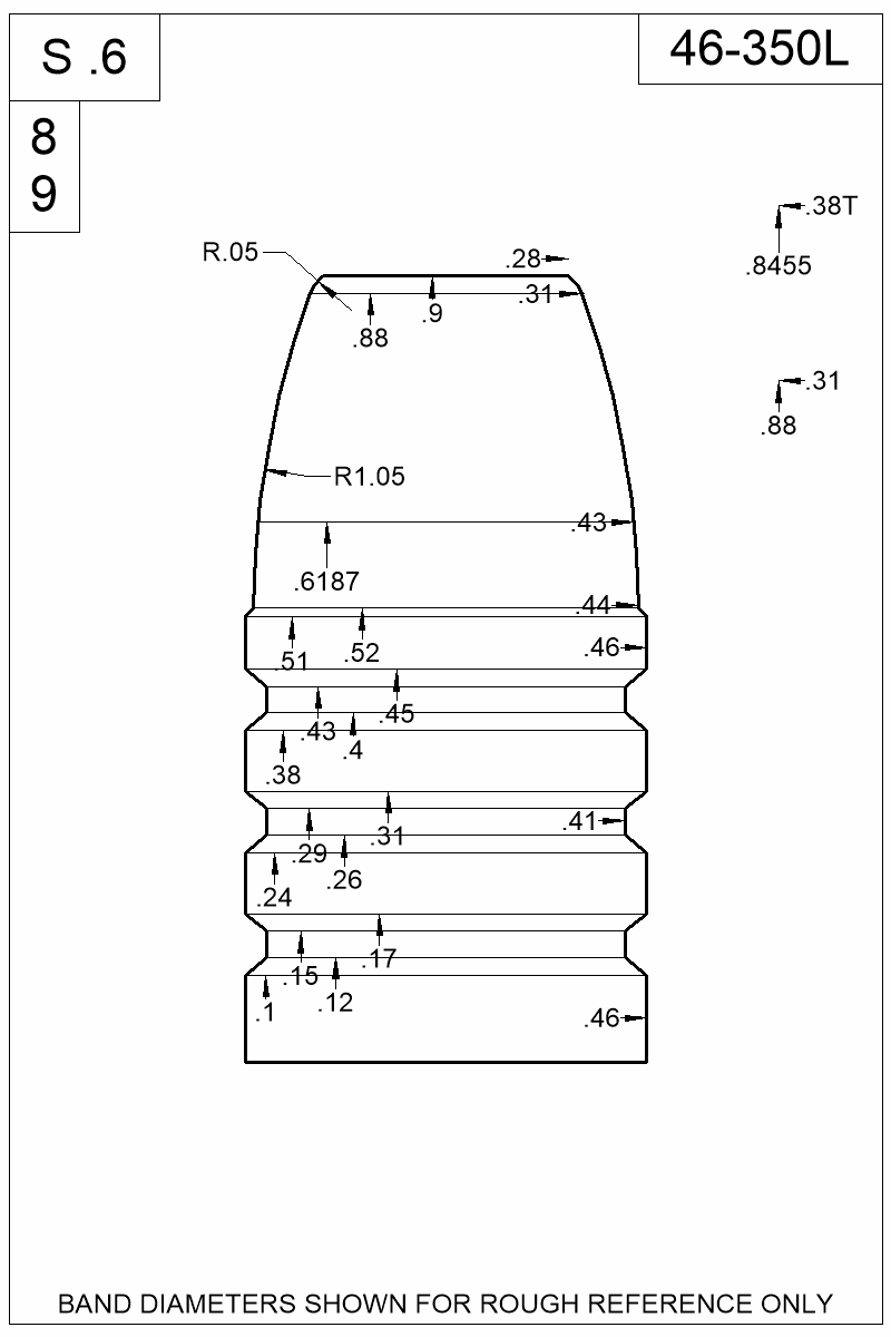 Dimensioned view of bullet 46-350L