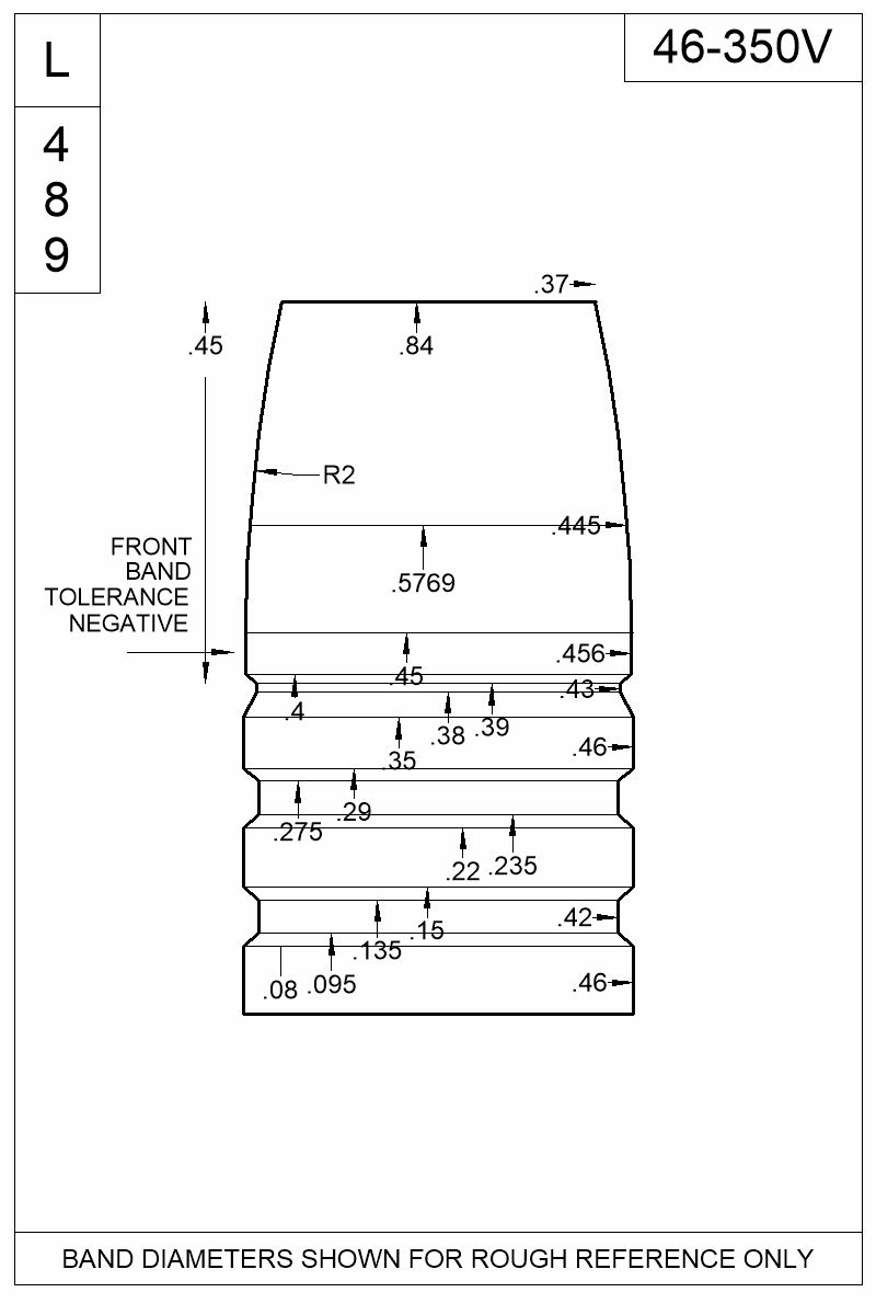 Dimensioned view of bullet 46-350V