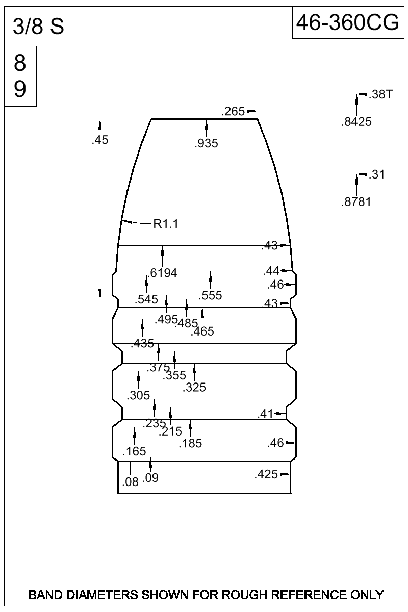 Dimensioned view of bullet 46-360CG