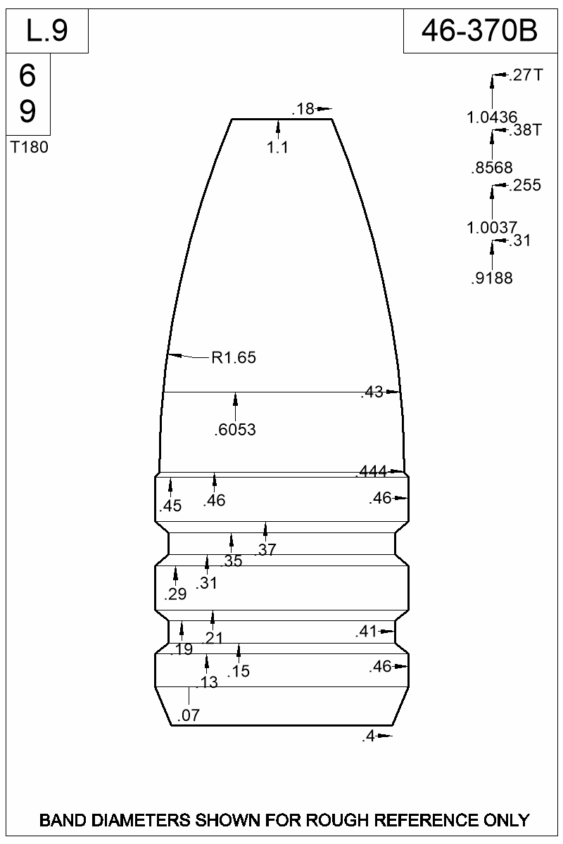 Dimensioned view of bullet 46-370B