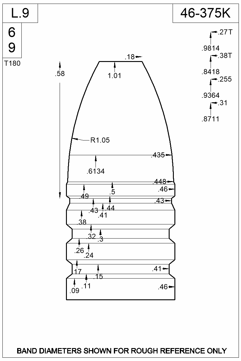 Dimensioned view of bullet 46-375K