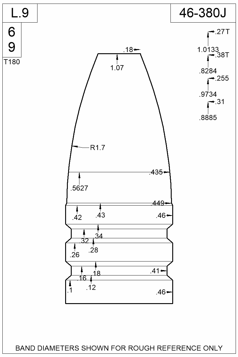 Dimensioned view of bullet 46-380J