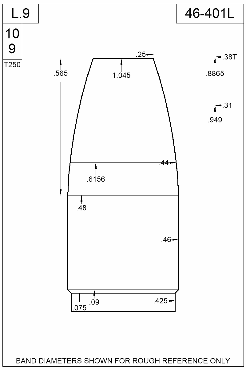 Dimensioned view of bullet 46-401L