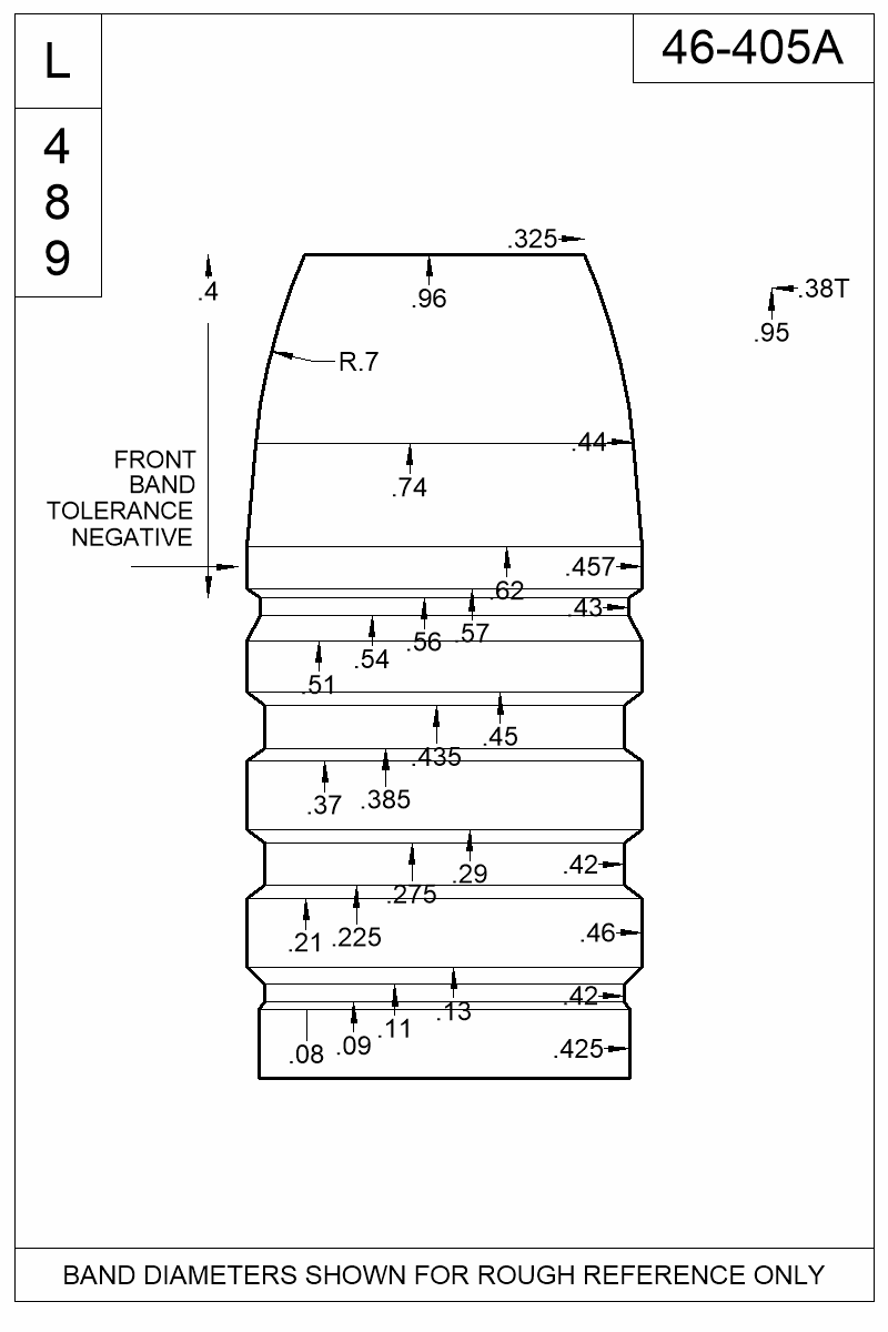 Dimensioned view of bullet 46-405A