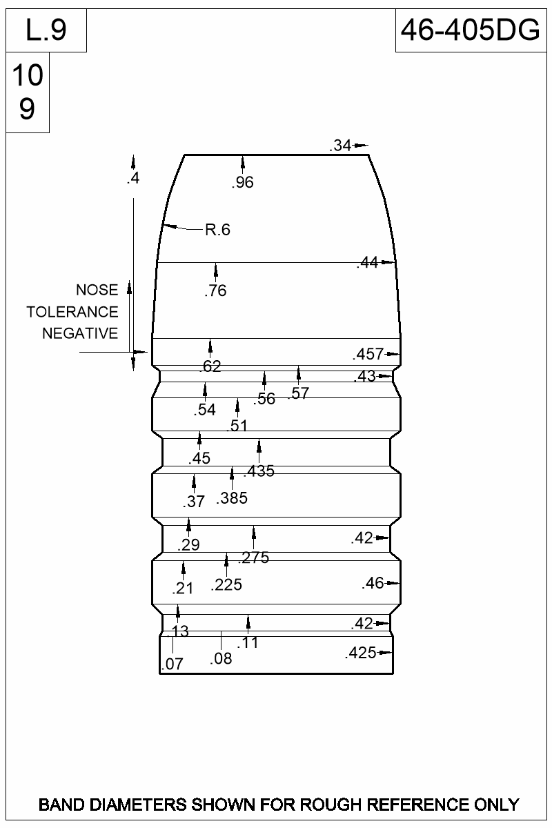 Dimensioned view of bullet 46-405DG