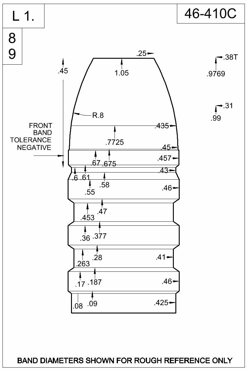 Dimensioned view of bullet 46-410C