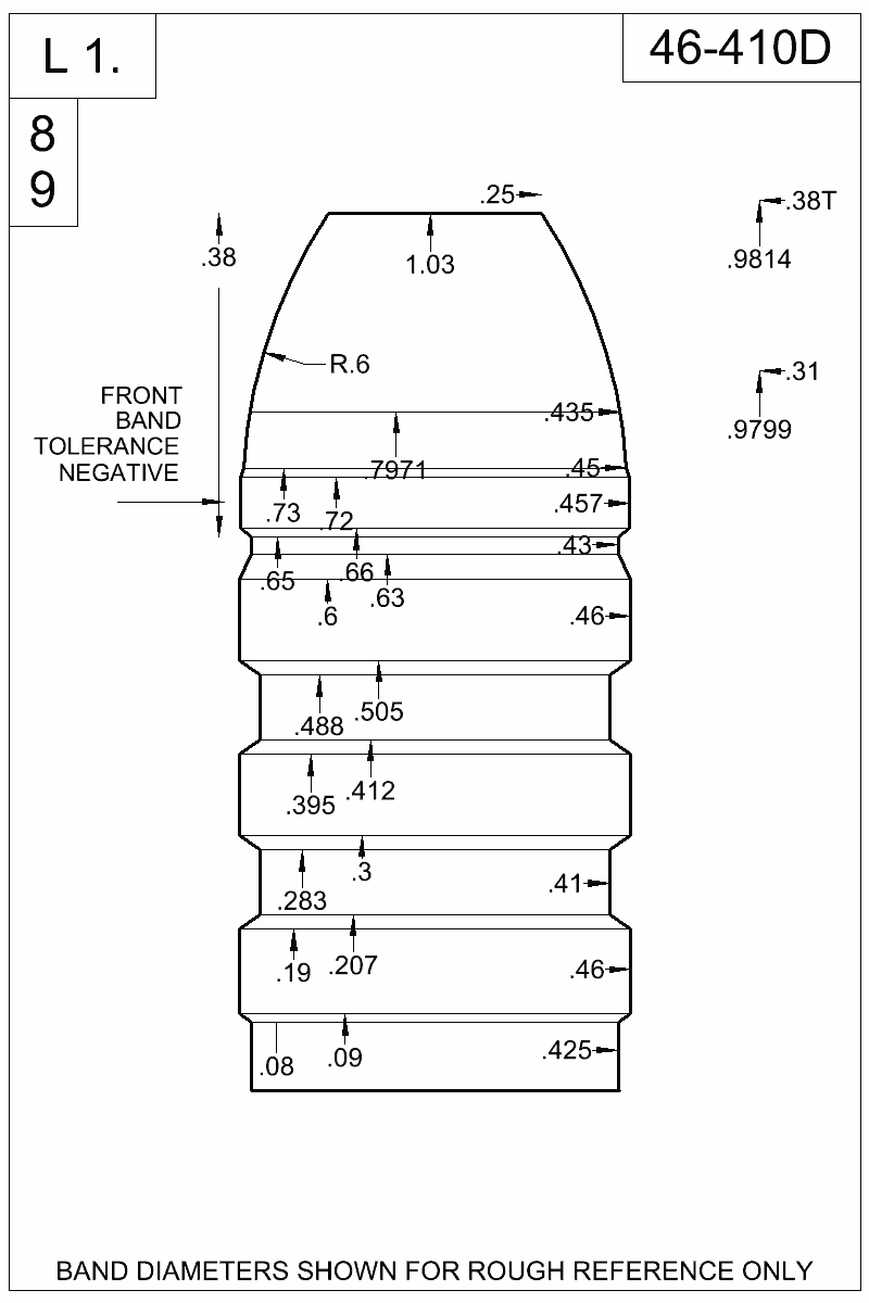 Dimensioned view of bullet 46-410D