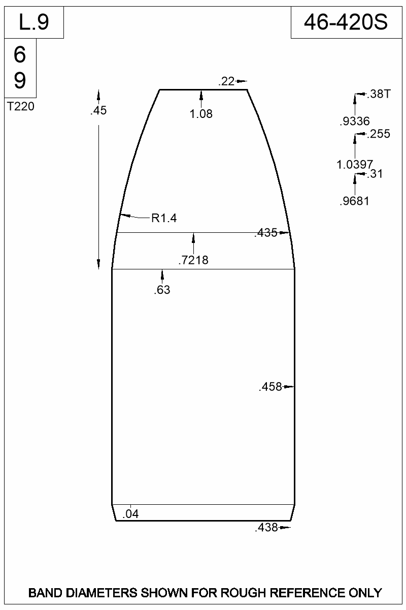 Dimensioned view of bullet 46-420S