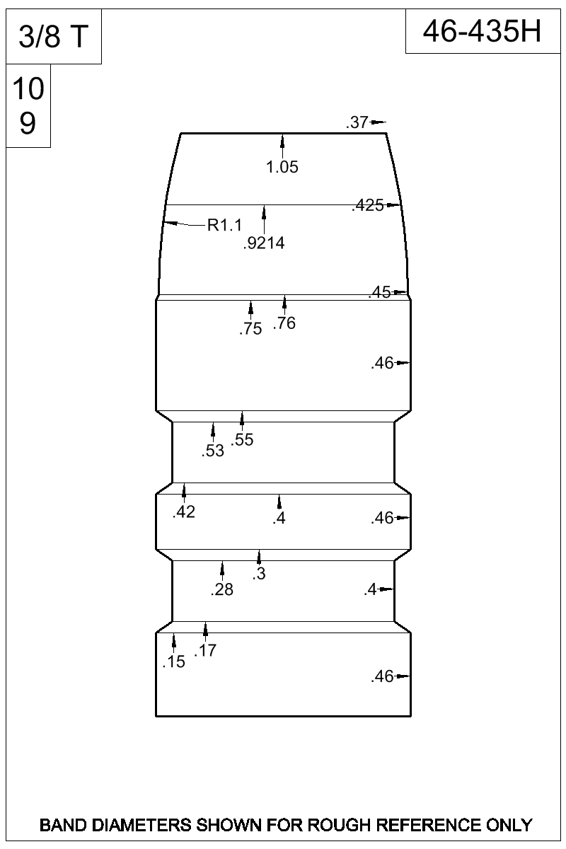 Dimensioned view of bullet 46-435H