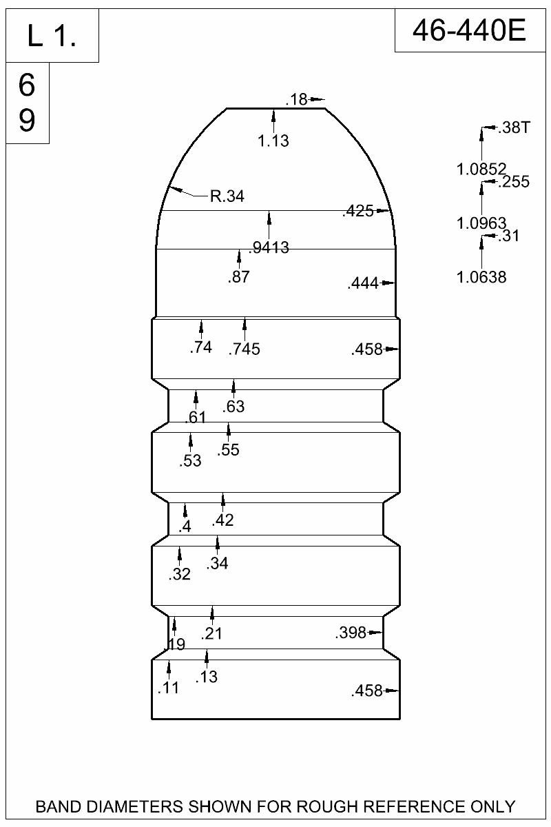 Dimensioned view of bullet 46-440E