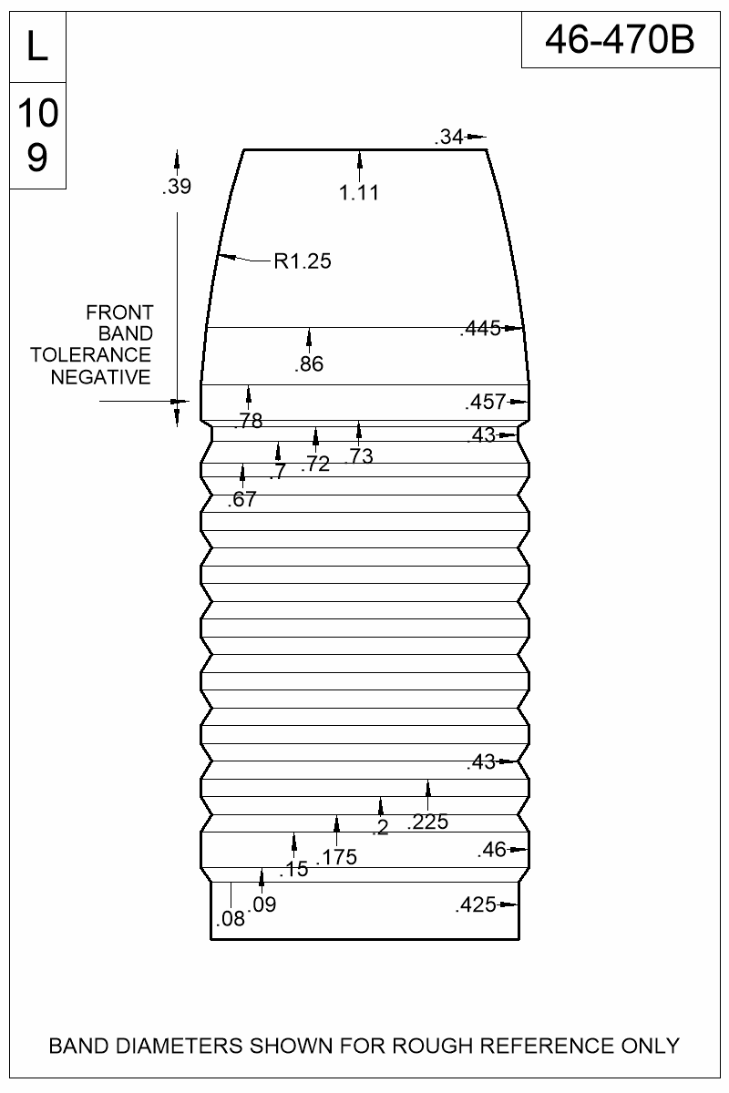 Dimensioned view of bullet 46-470B