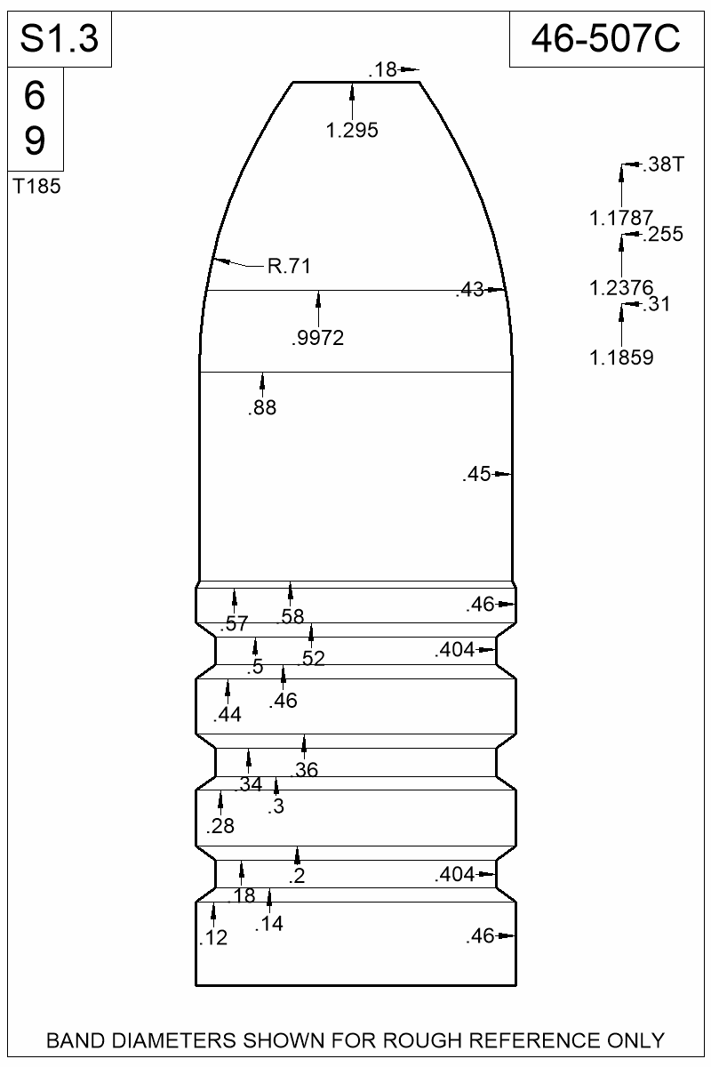 Dimensioned view of bullet 46-507C