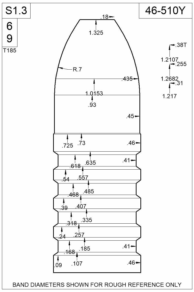 Dimensioned view of bullet 46-510Y