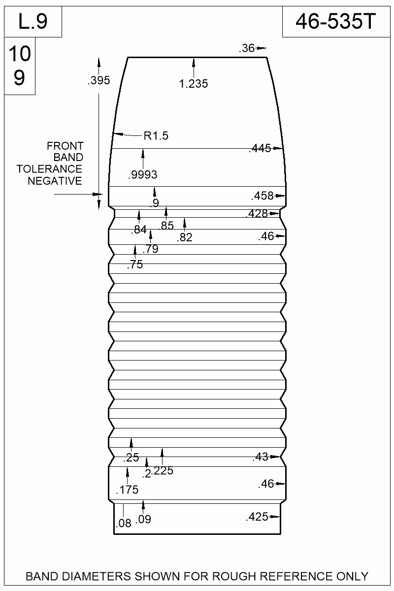 Dimensioned view of bullet 46-535T