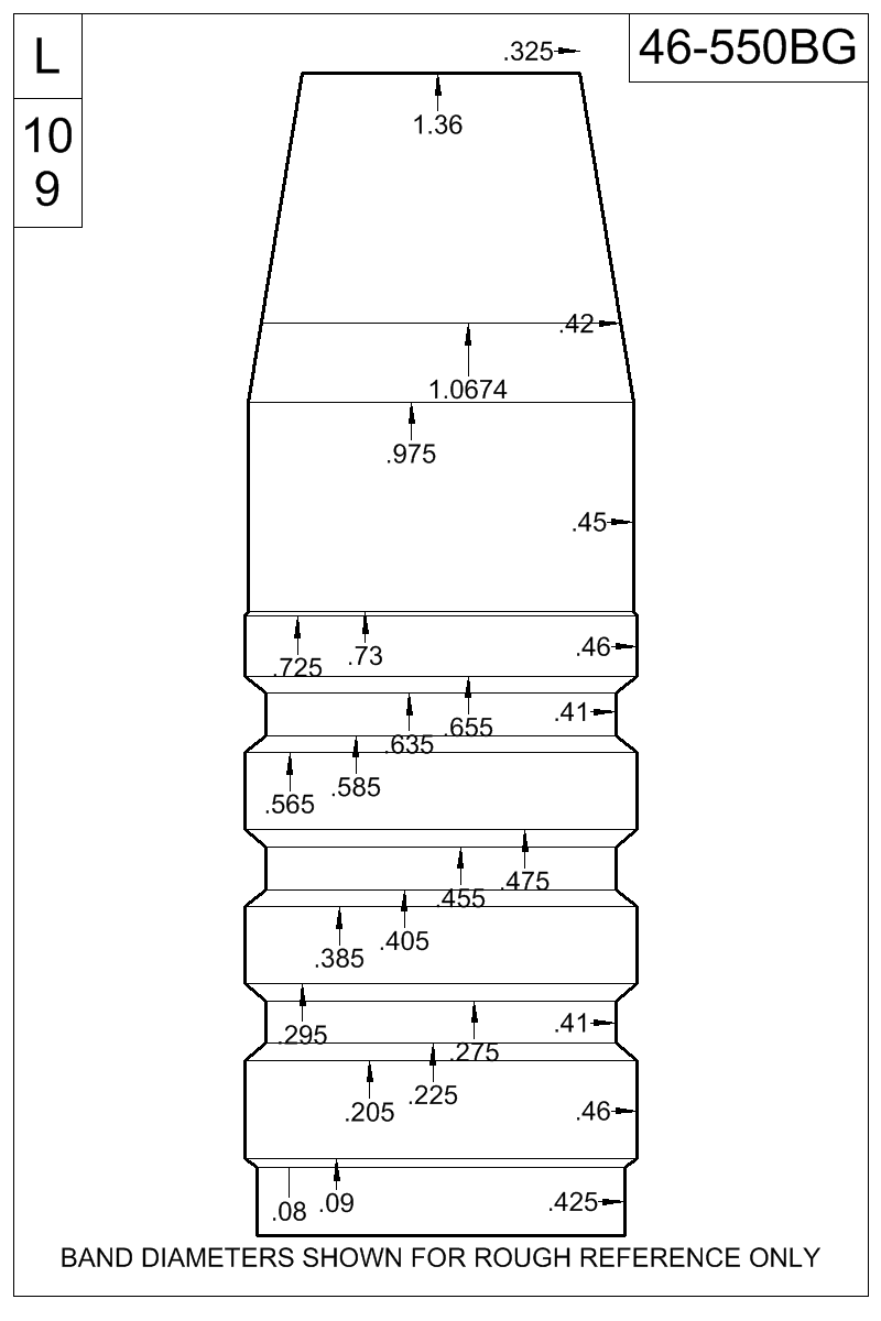 Dimensioned view of bullet 46-550BG