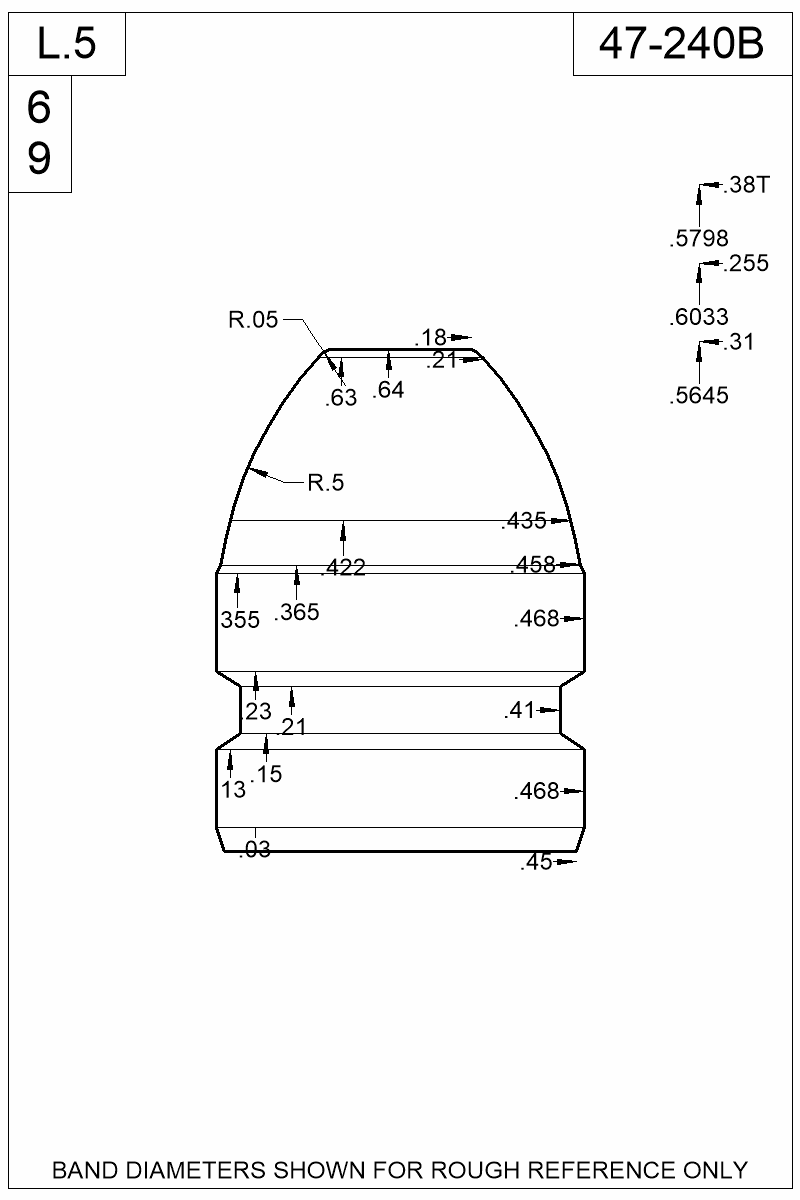 Dimensioned view of bullet 47-240B