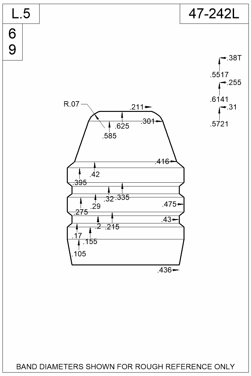 Dimensioned view of bullet 47-242L
