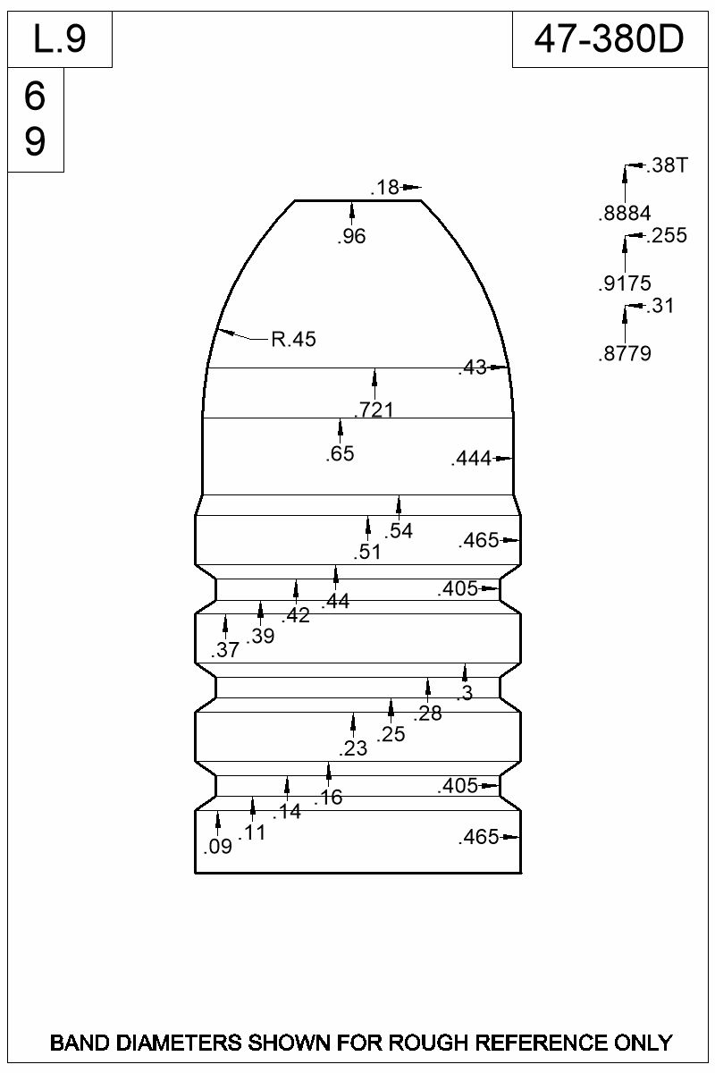 Dimensioned view of bullet 47-380D