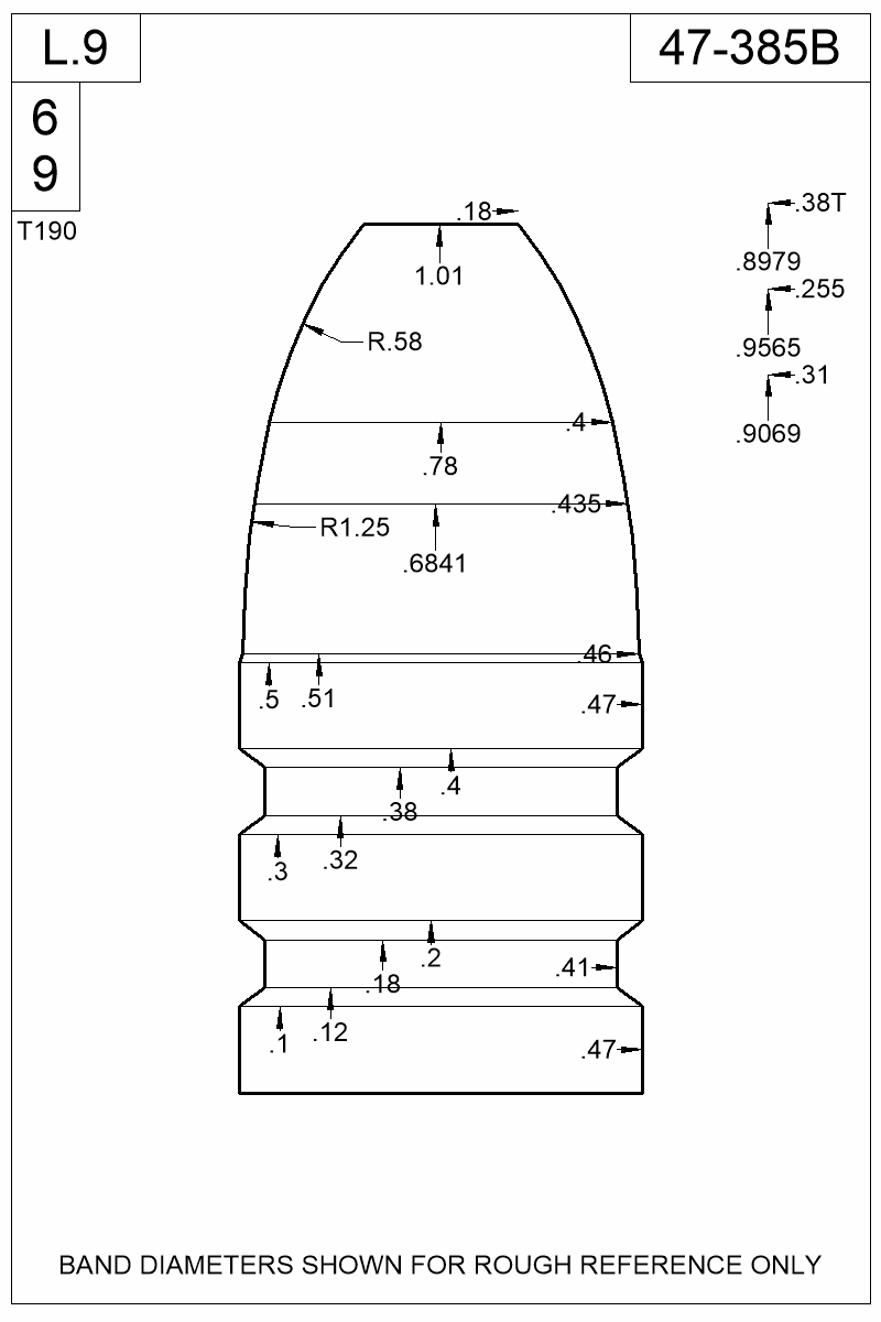 Dimensioned view of bullet 47-385B