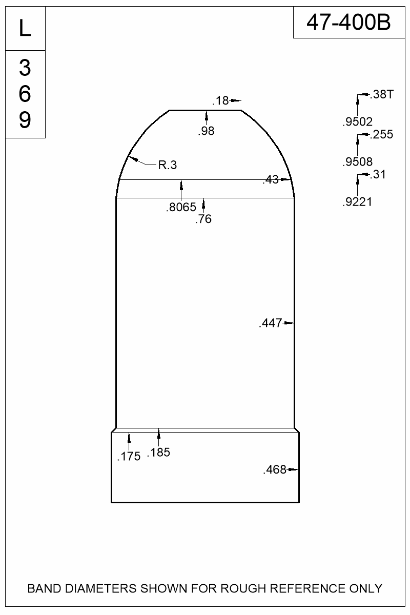Dimensioned view of bullet 47-400B