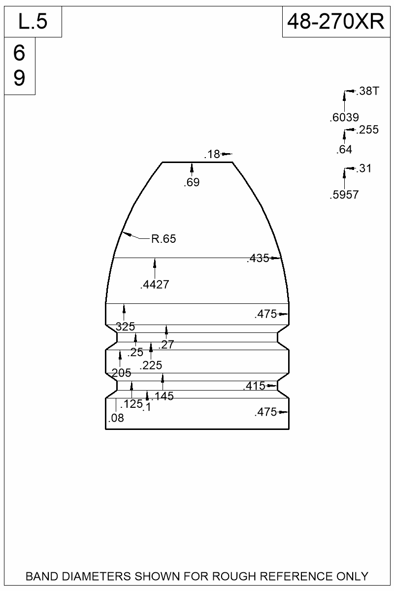 Dimensioned view of bullet 48-270XR