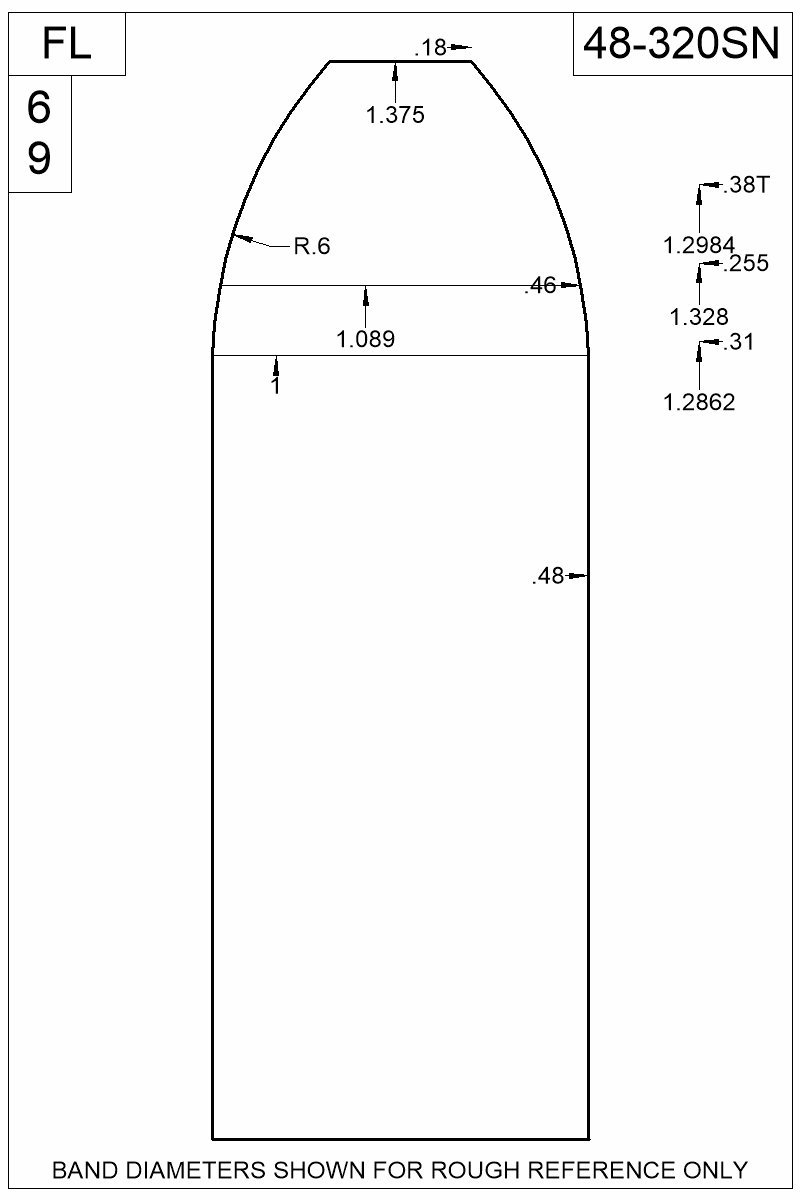 Dimensioned view of bullet 48-320SN