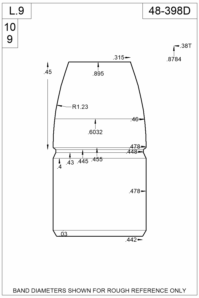 Dimensioned view of bullet 48-398D