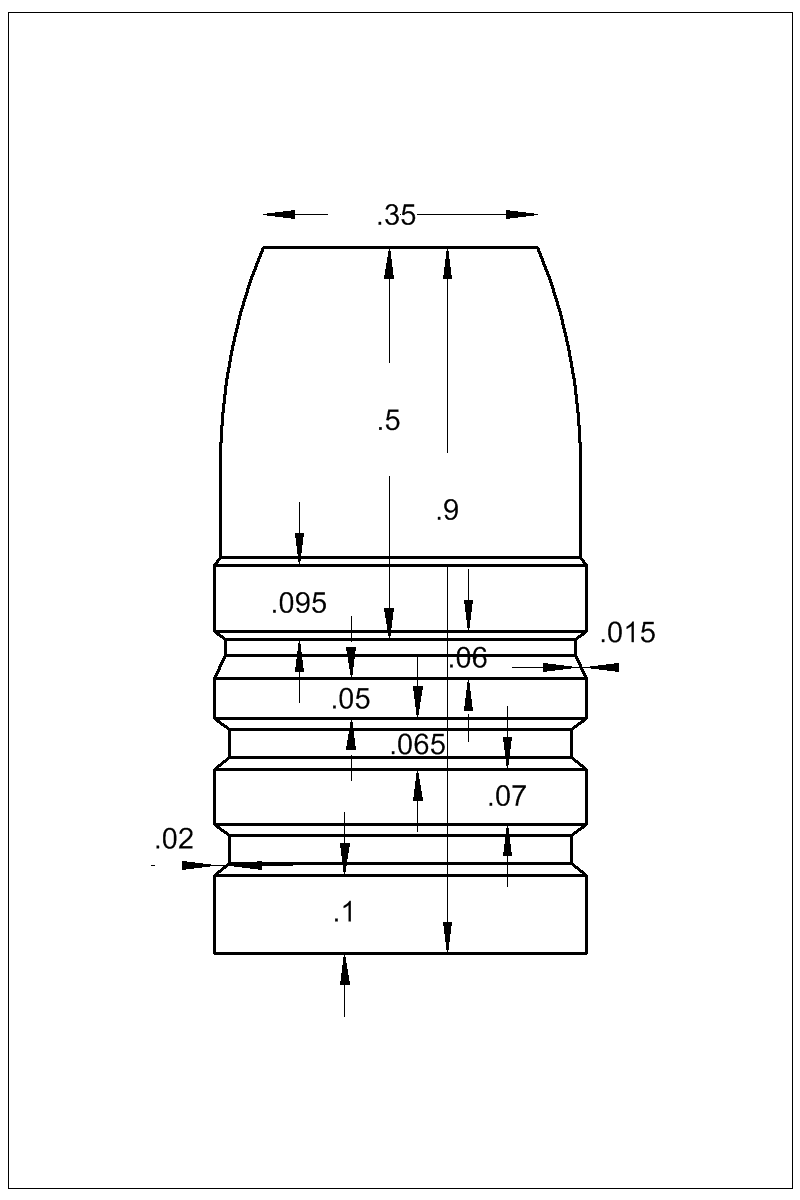 Dimensioned view of bullet 48-400F