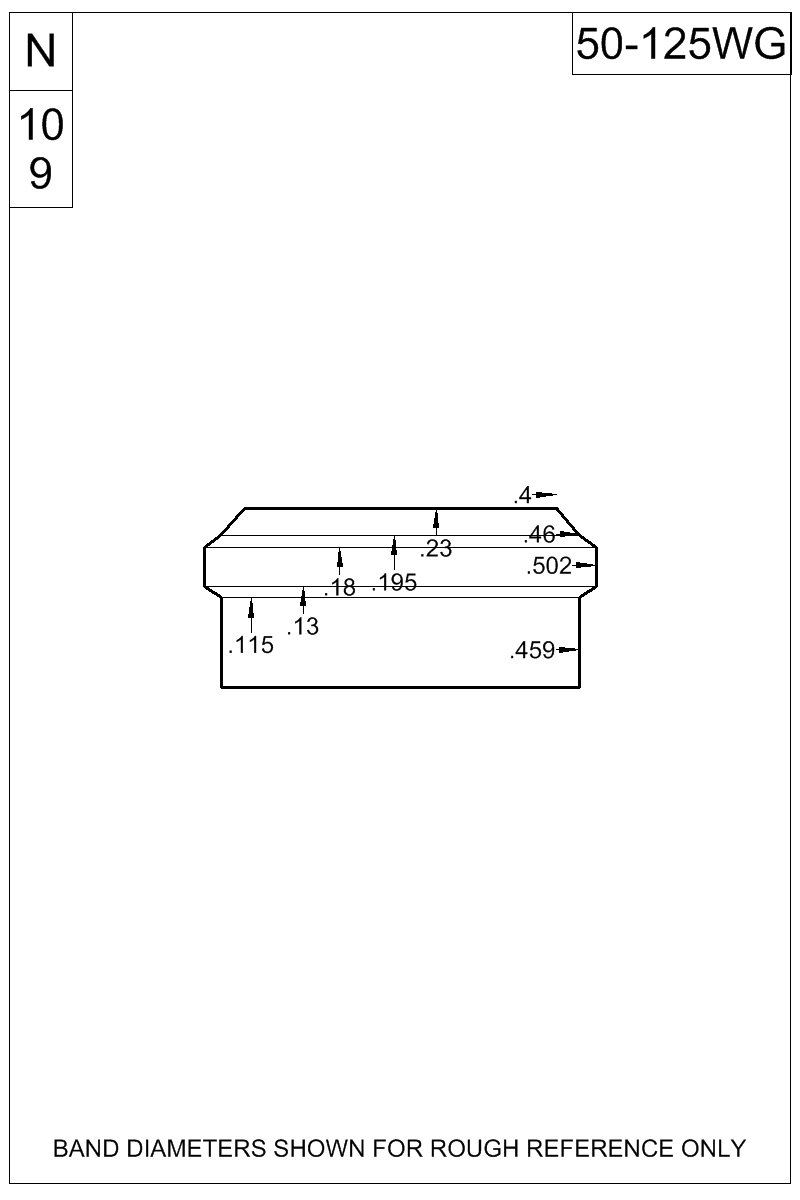 Accurate Molds catalog #50-125WG Dimensioned view of bullet 50-125WG