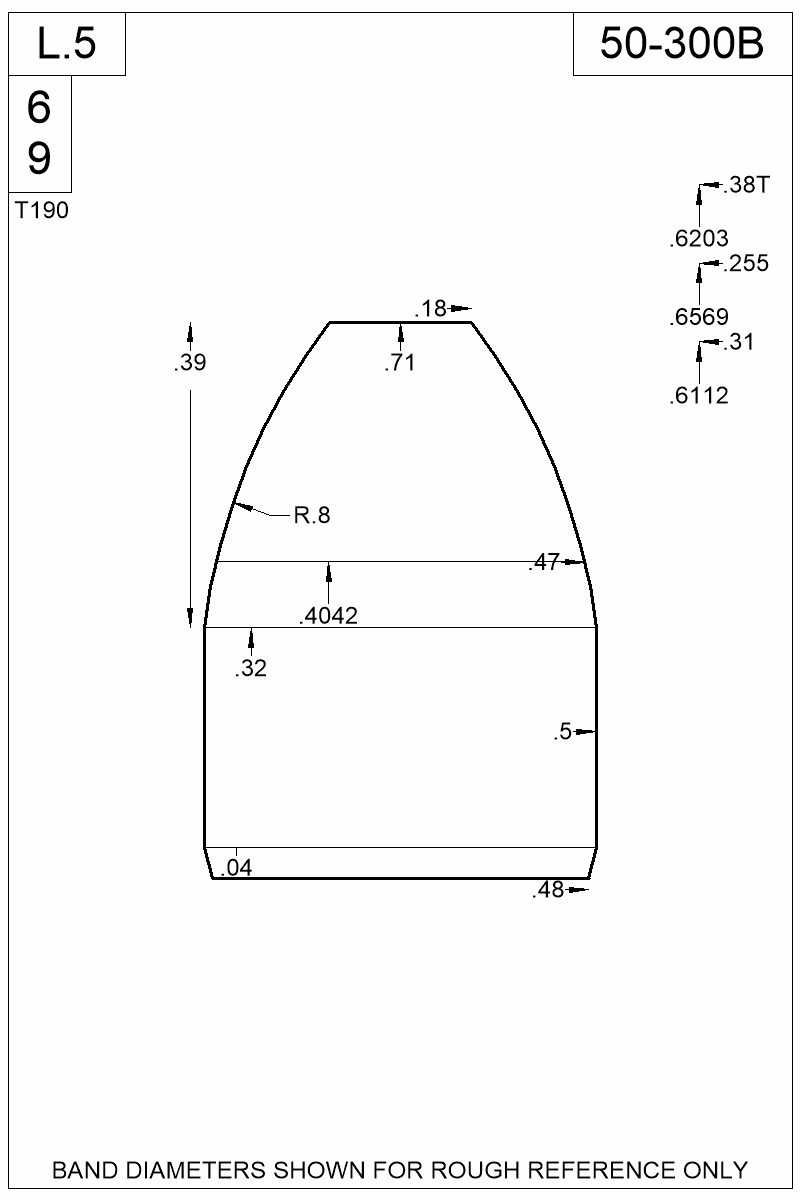 Dimensioned view of bullet 50-300B