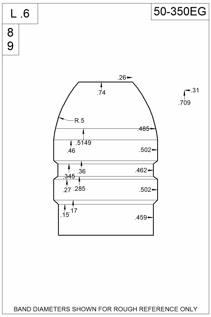 Dimensioned view of bullet 50-350EG