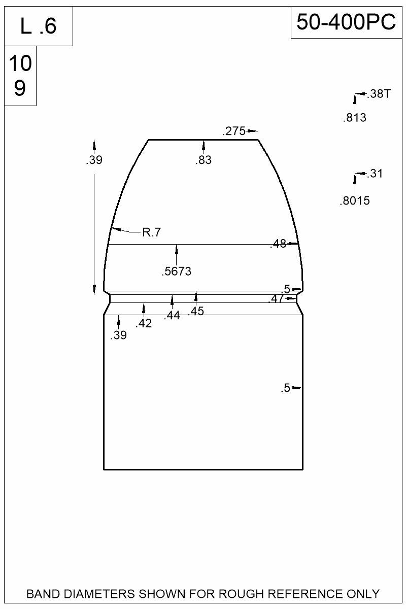 Dimensioned view of bullet 50-400PC