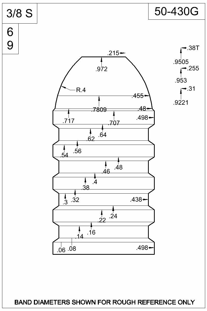 Dimensioned view of bullet 50-430G