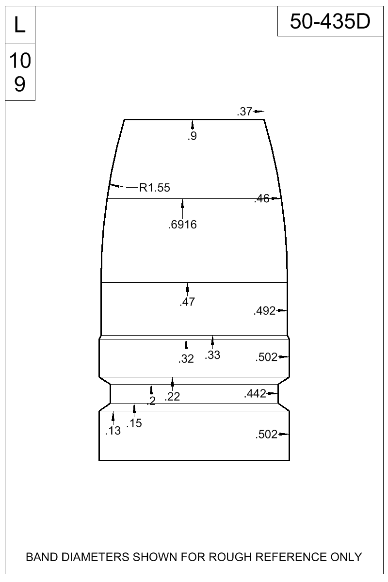 Dimensioned view of bullet 50-435D