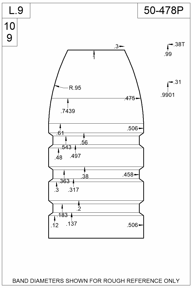 Dimensioned view of bullet 50-478P