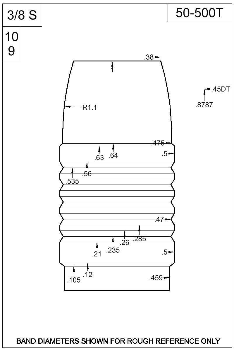 Dimensioned view of bullet 50-500T