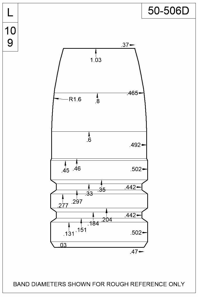 Dimensioned view of bullet 50-506D