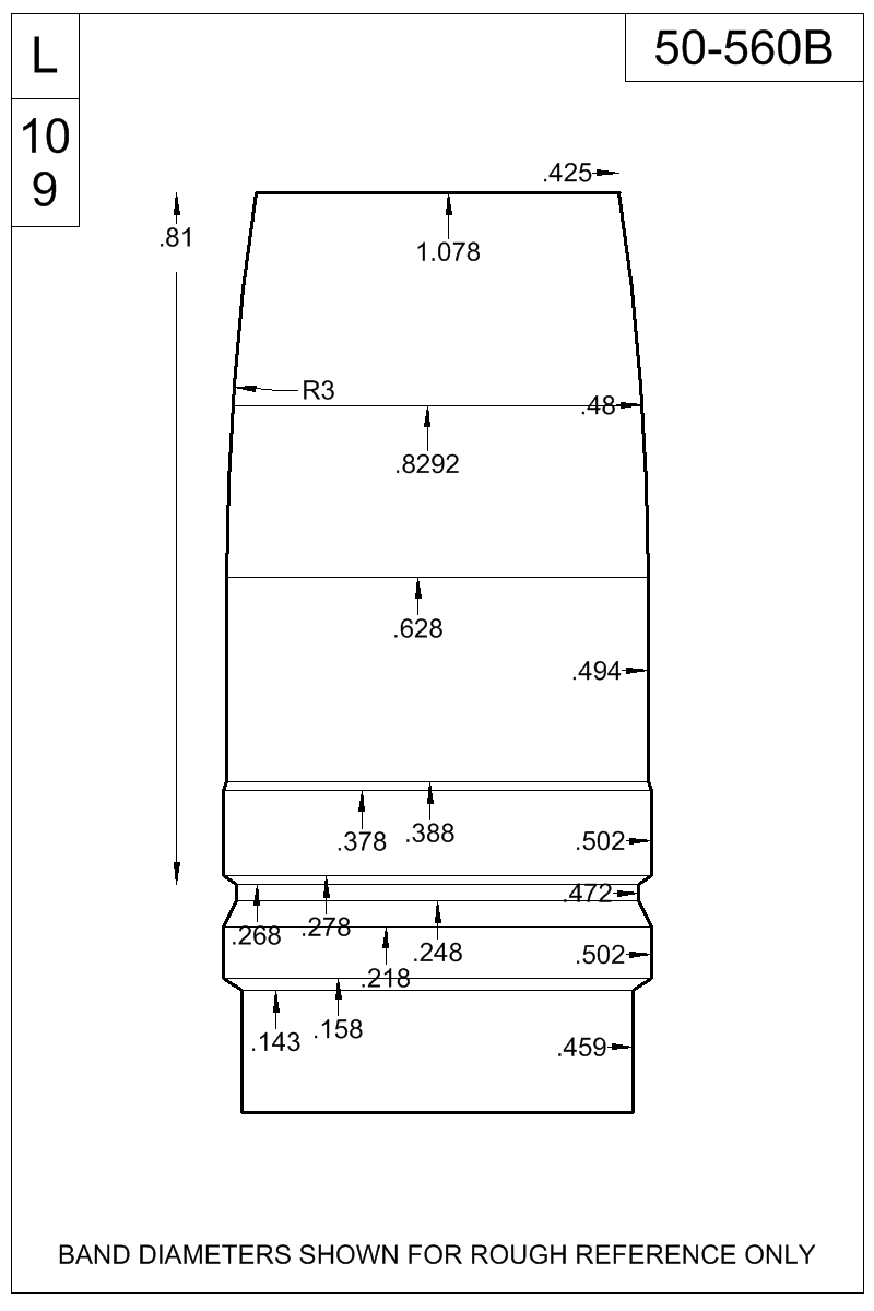 Dimensioned view of bullet 50-560B