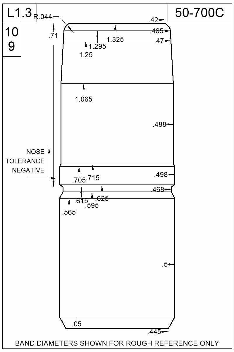 Dimensioned view of bullet 50-700C