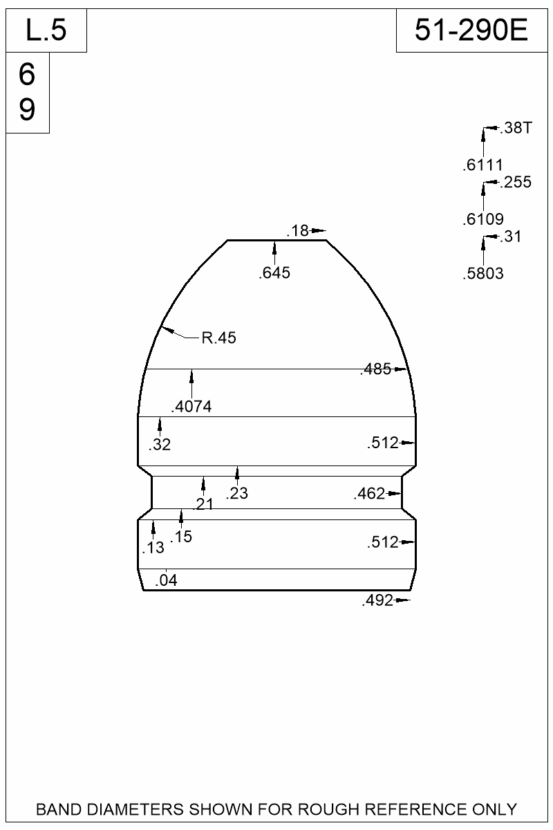 Dimensioned view of bullet 51-290E