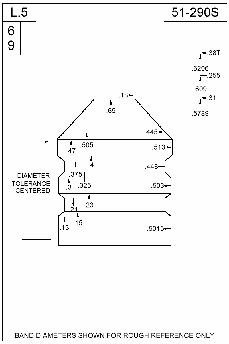 Dimensioned view of bullet 51-290S