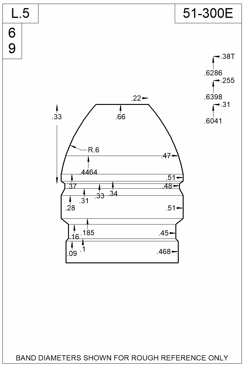 Dimensioned view of bullet 51-300E