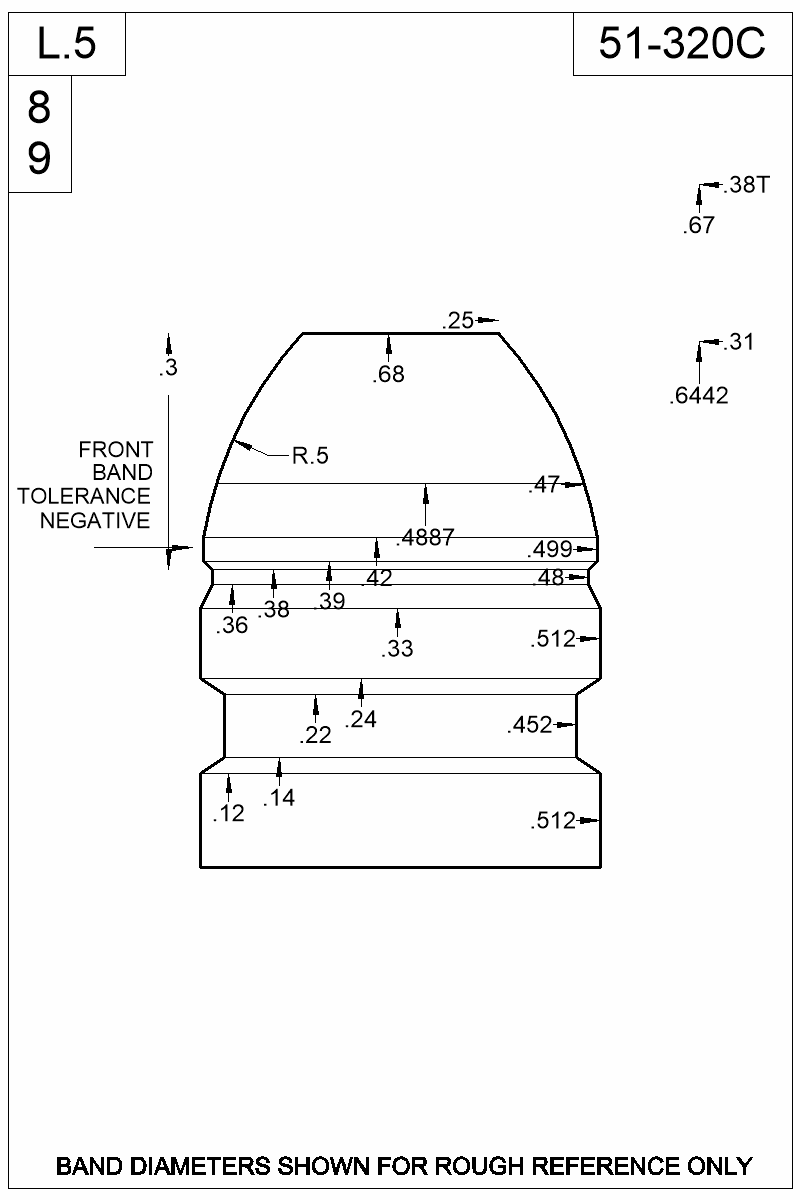 Dimensioned view of bullet 51-320C