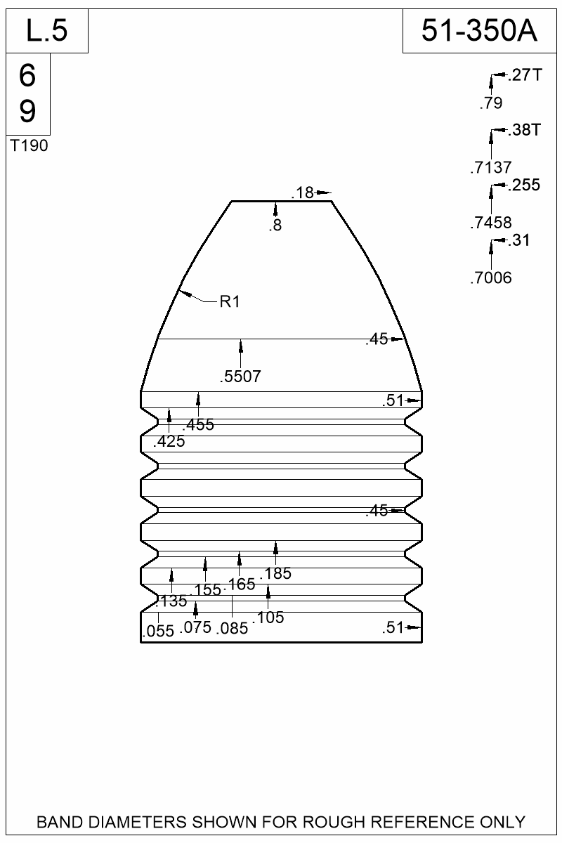 Dimensioned view of bullet 51-350A