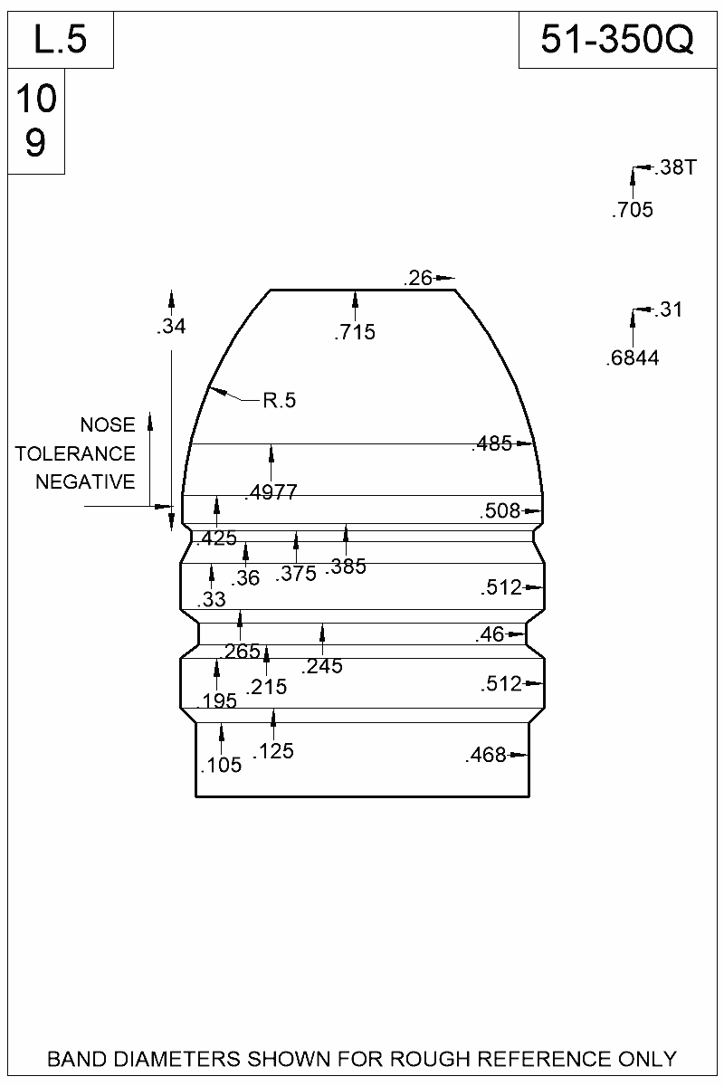 Dimensioned view of bullet 51-350Q
