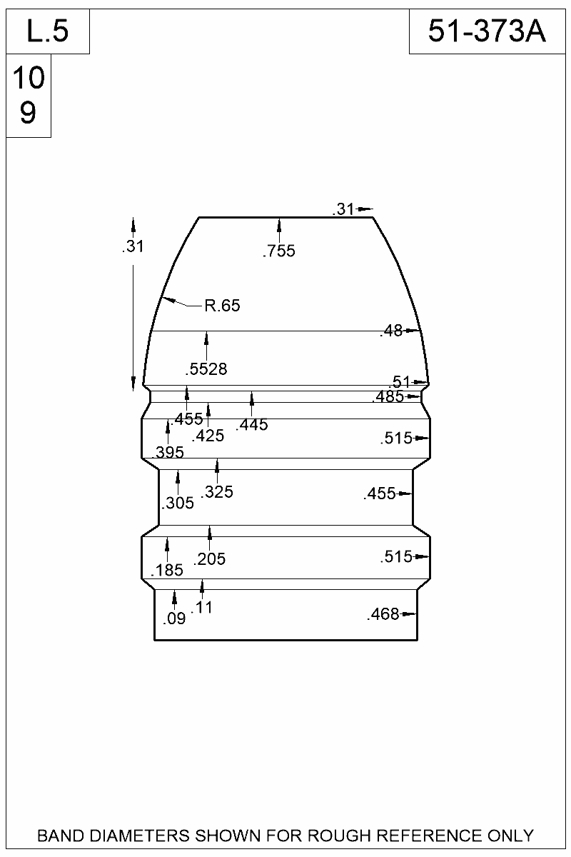 Dimensioned view of bullet 51-373A