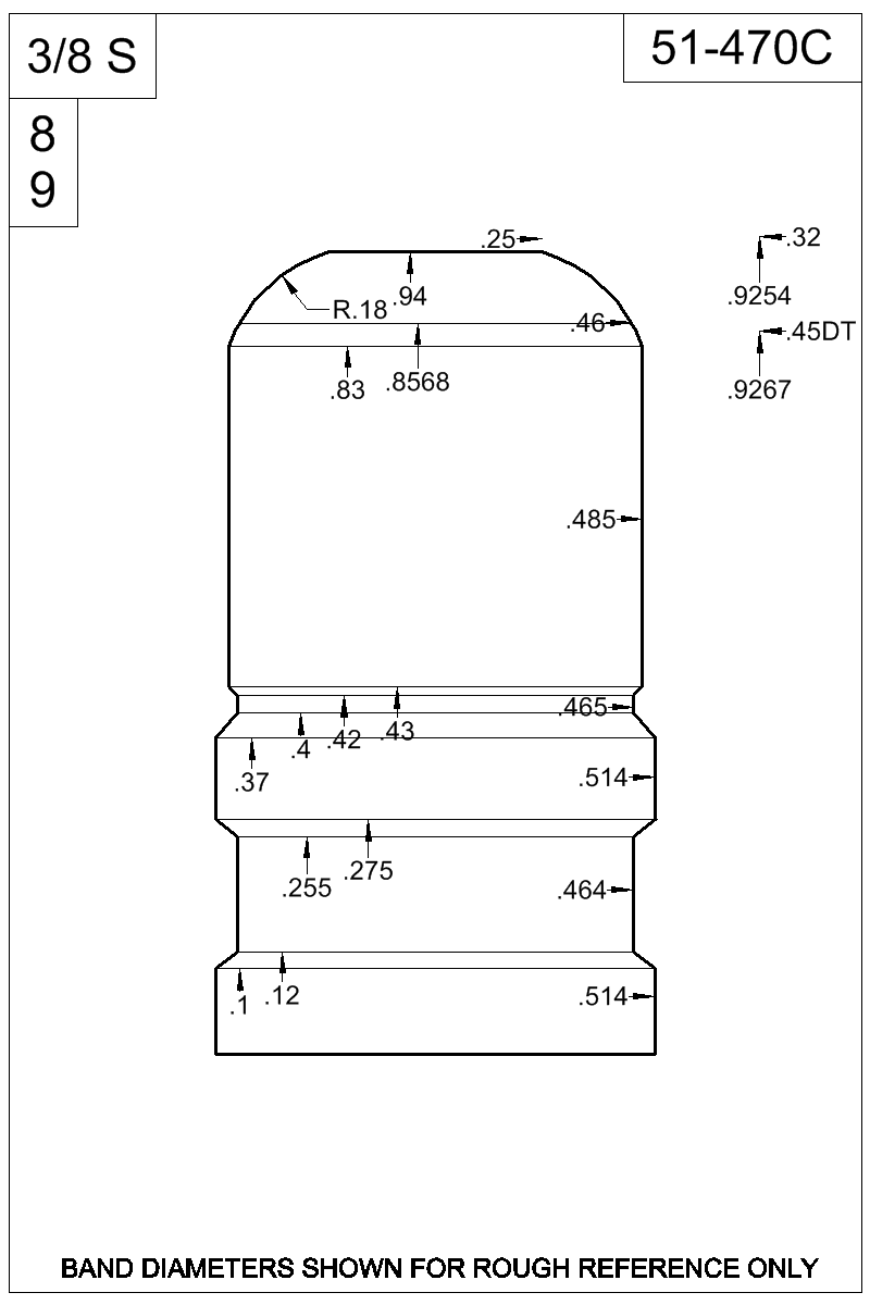 Dimensioned view of bullet 51-470C