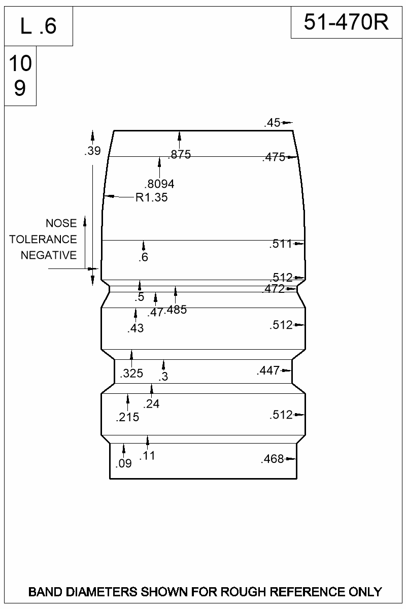 Dimensioned view of bullet 51-470R