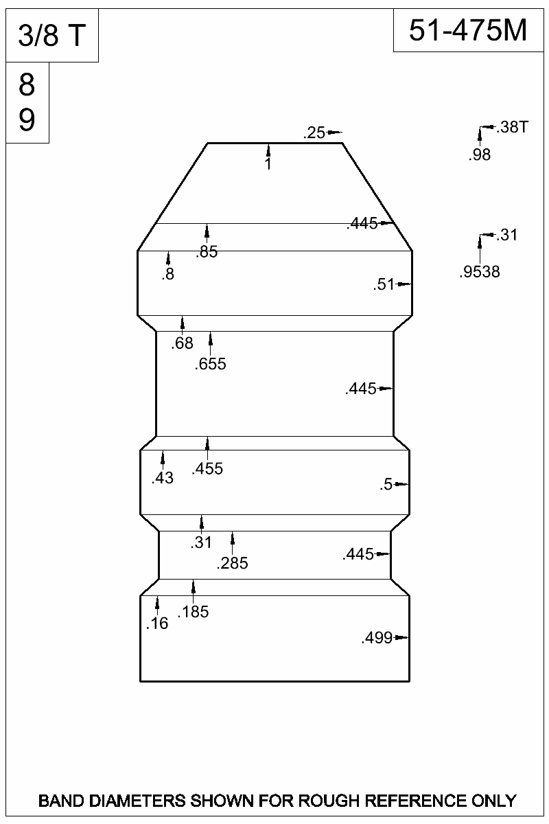 Dimensioned view of bullet 51-475M