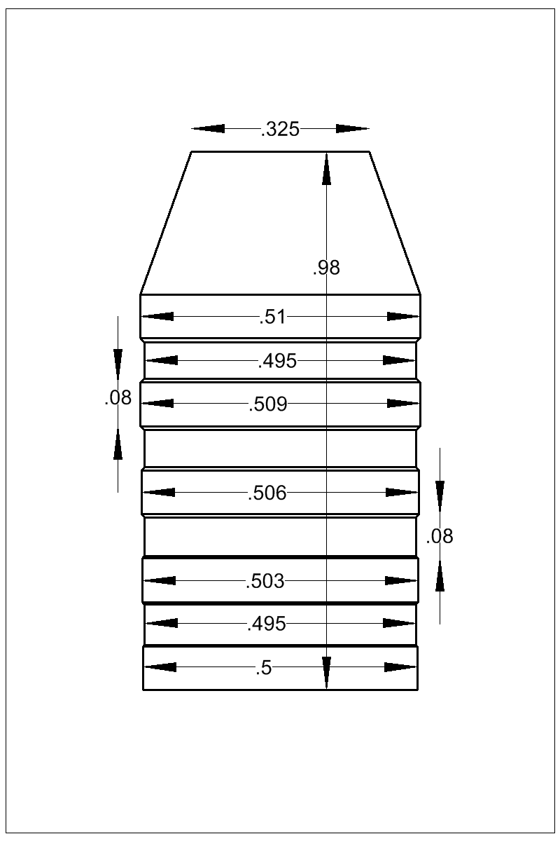 Dimensioned view of bullet 51-500C